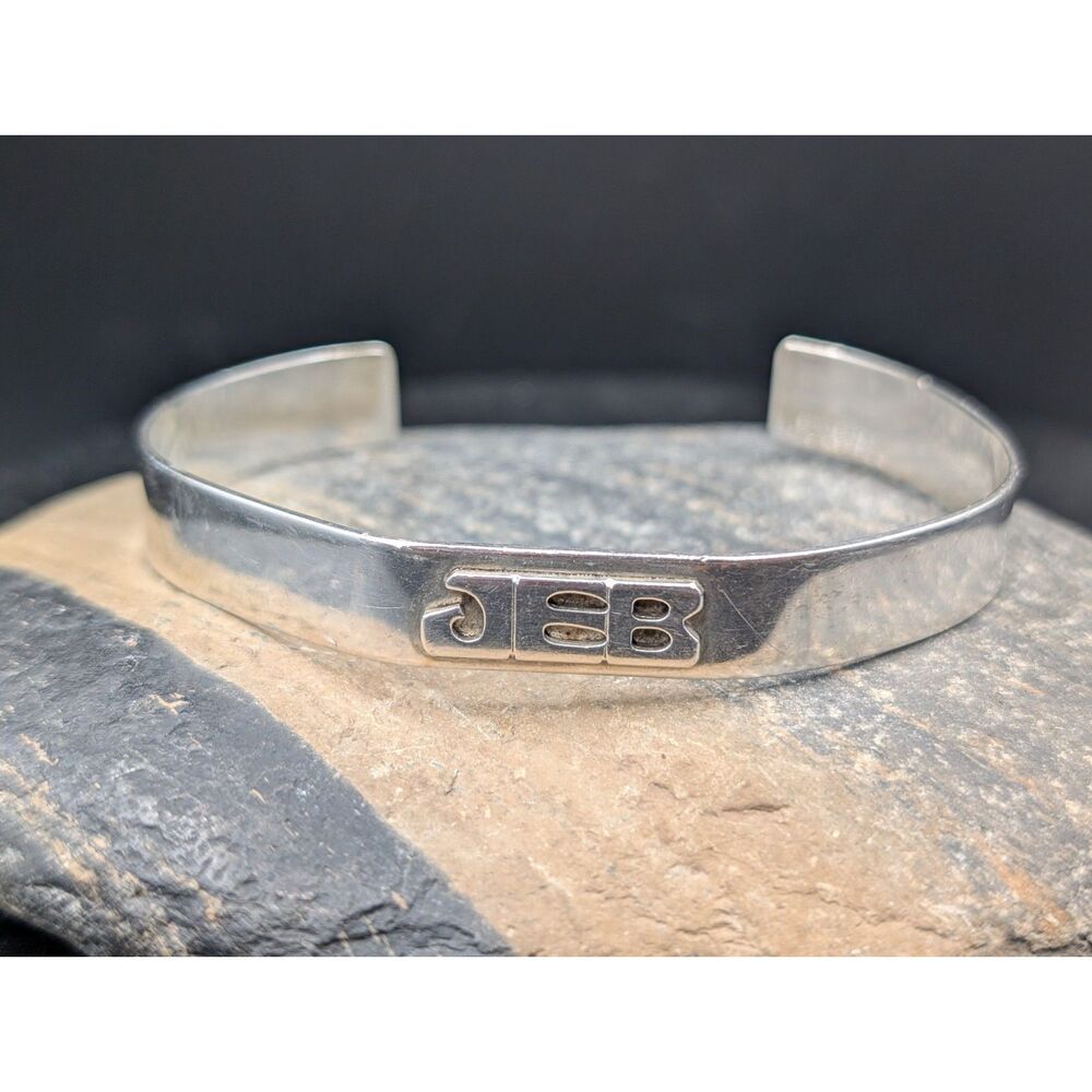 Vintage Leonore Doskow Handmade Sterling Monogram JEB Cuff Bracelet • 6.75